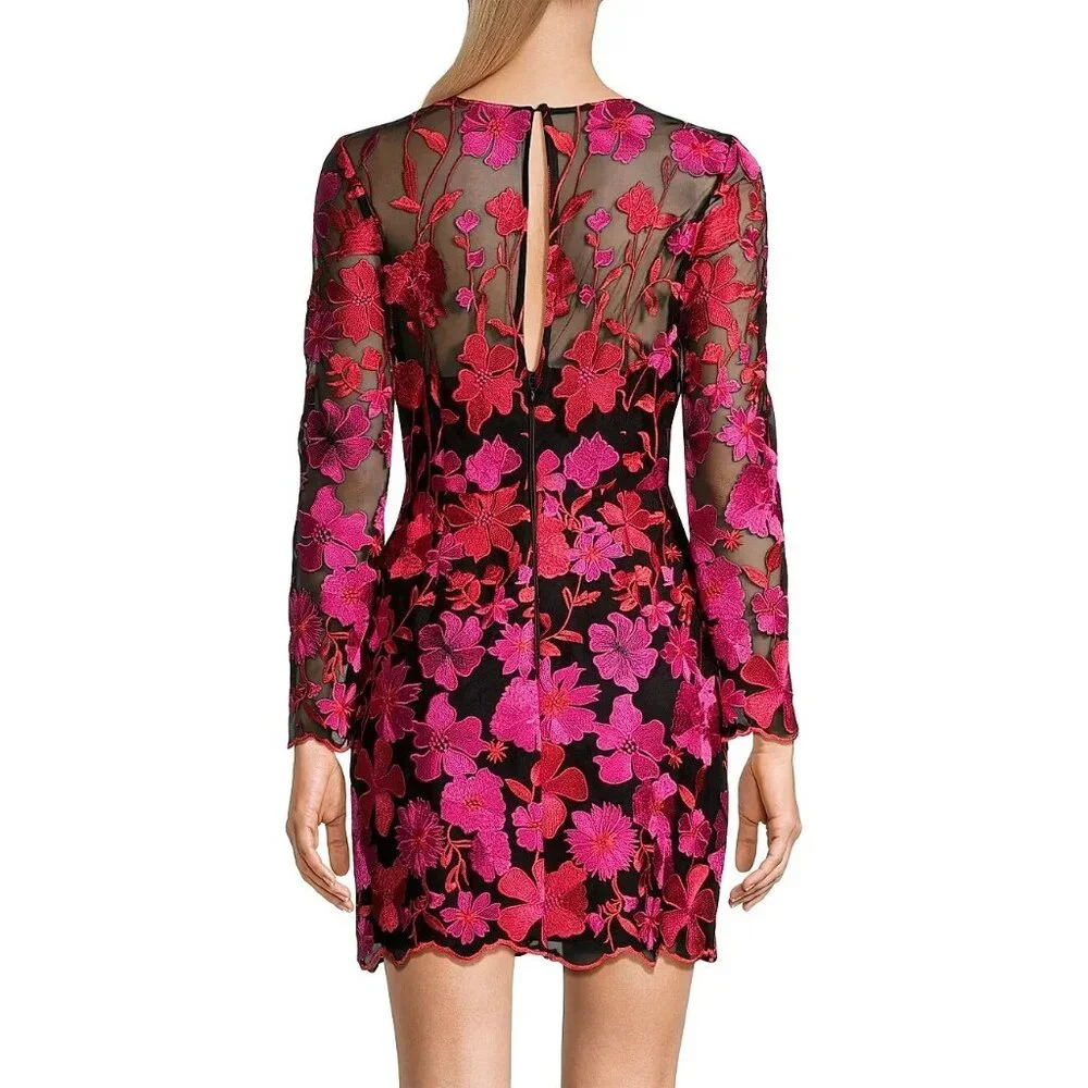 NWT Milly Scottie Floral Mesh Embroidered Mini Dress Pink Multi Color Size 12 - Picture 3 of 5